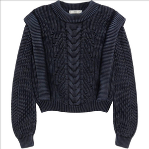 MANGO Navy Blue Embossed Contrasting Cropped Cotton Knit Sweater Extra small